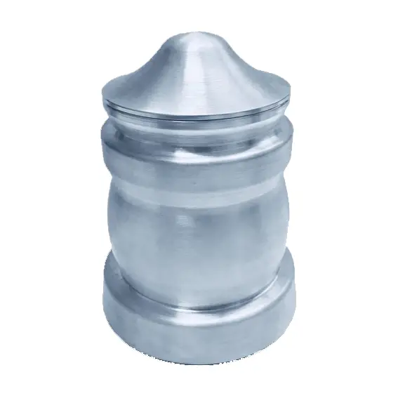Aluminum custom designed urn with lid side view